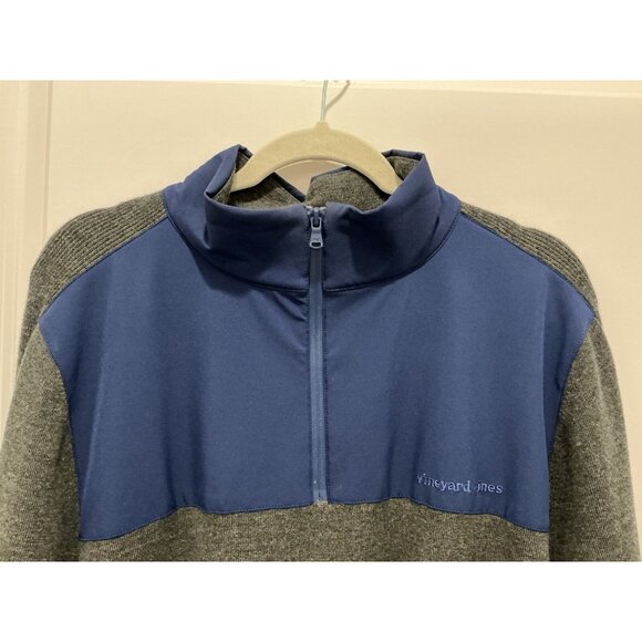 Vineyard Vines 1/4 Zip Pull Over Large Long Sleeve Blue & Gray Sweater - Picture 4 of 9